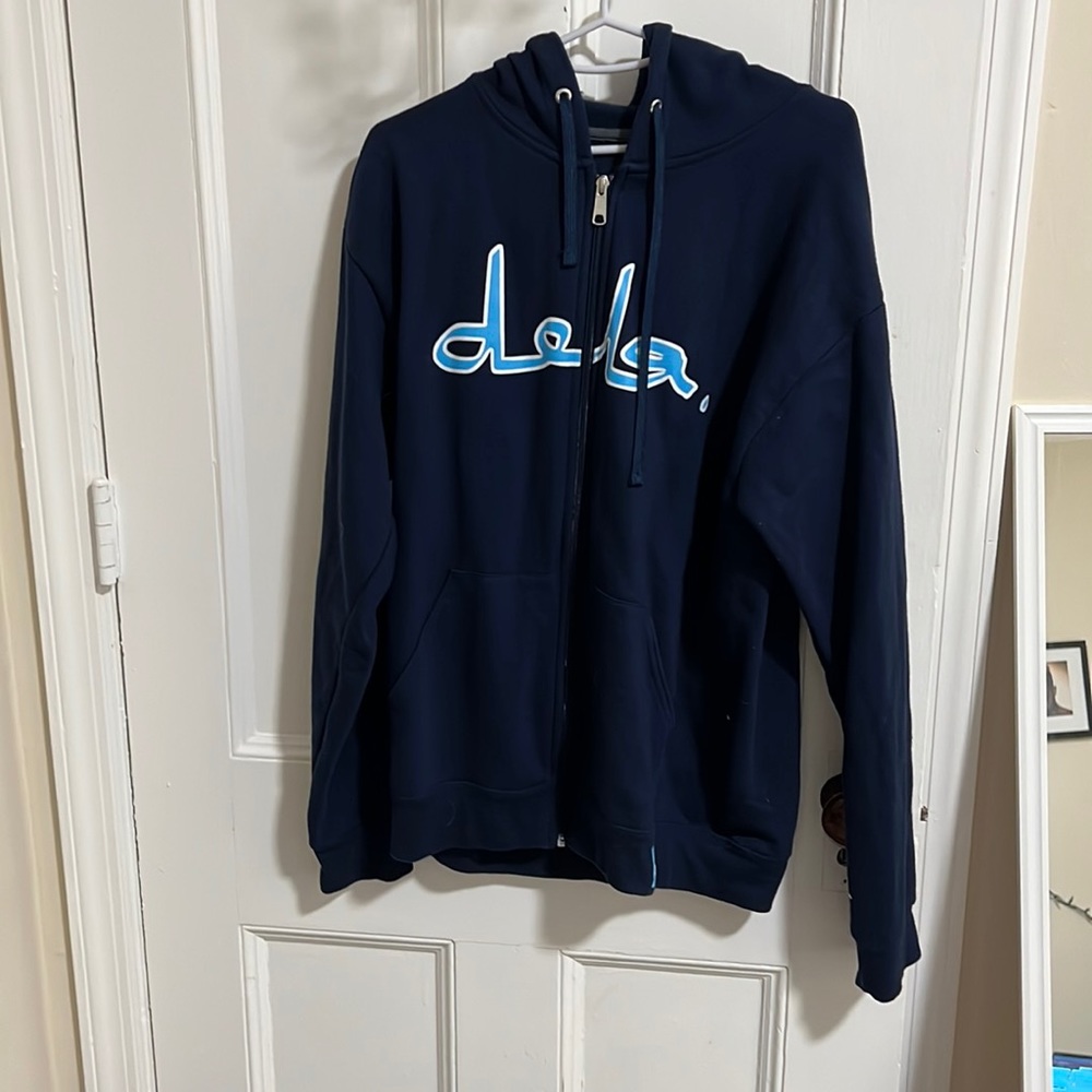 Blue hoodie with cool writing